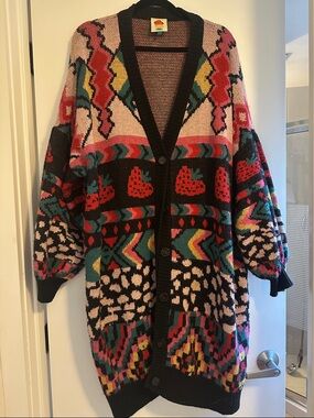 FARM Rio Pink Multicolor Geometric Knit Cardigan